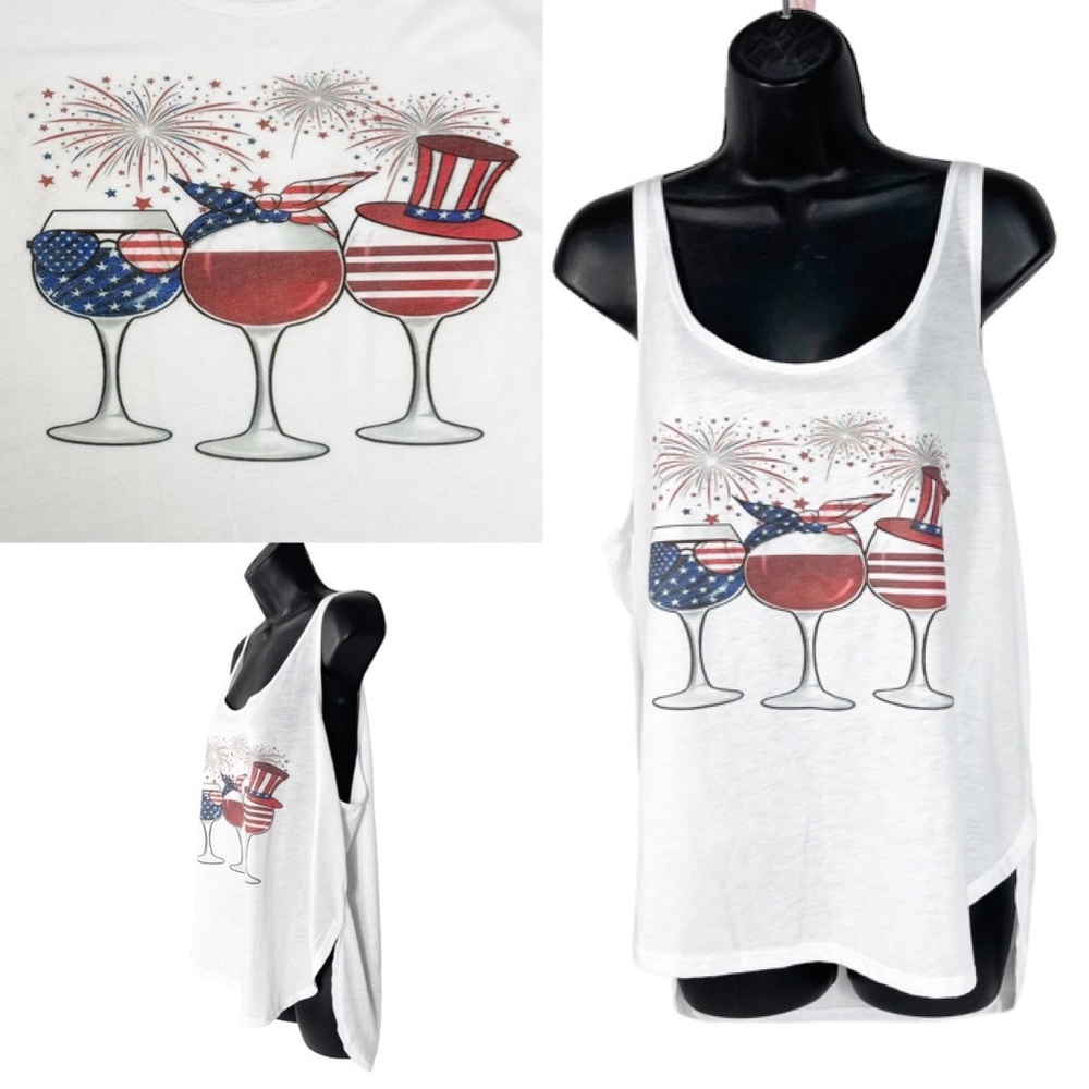 Bella  + Canvas Flowy High Low Round Hem Independence Day Wine Tank Top Large